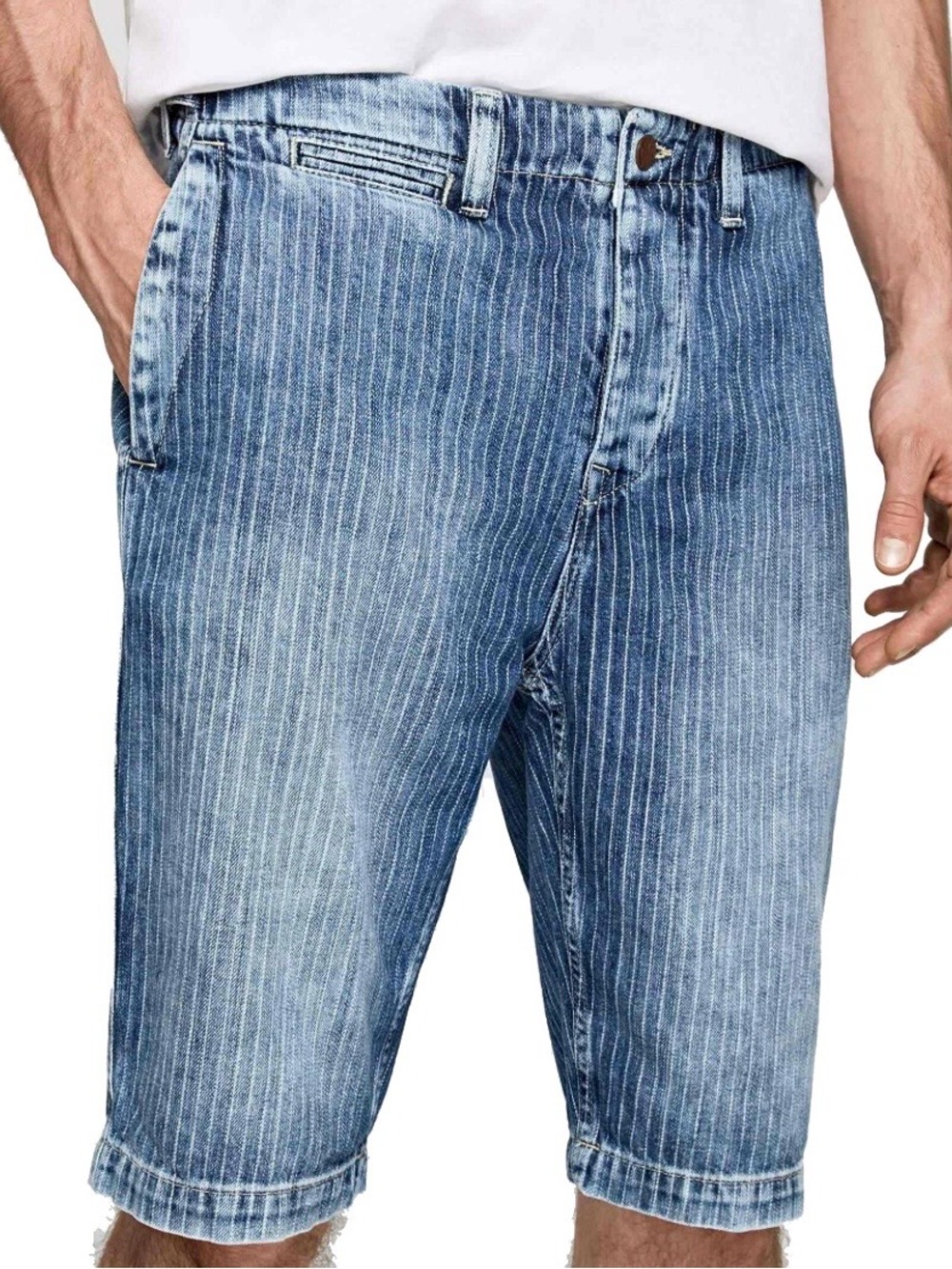 Pepe Jeans Blue Pinstripe Denim Shorts